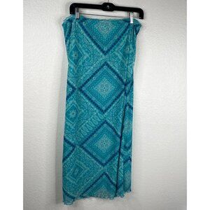 No Boundaries Women's Bandana Y2K Paisley Mesh Maxi Fairy Skirt Blue Size L